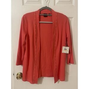 Rafaella Knit Cardigan Studded Accents Open Front Womens Size Small. NWT